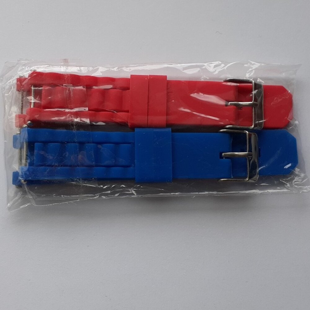 Silicone replacement watch band wristwatch bands duo pack 1 red and 1 blue New